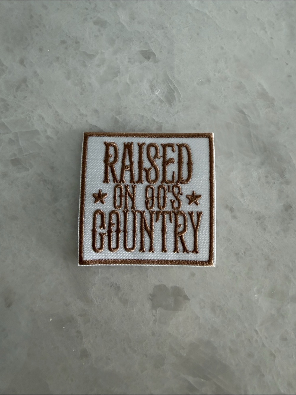 Raised on 90's Country Square Embroidered Patch - White & Brown